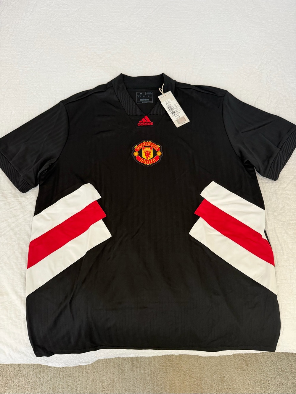 Adidas Black Manchester United Short-Sleeve Jersey with Red and White Accents